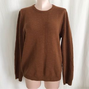 J Crew women’s crew neck long sleeve Elbow Leather Patch merino wool Camel L .